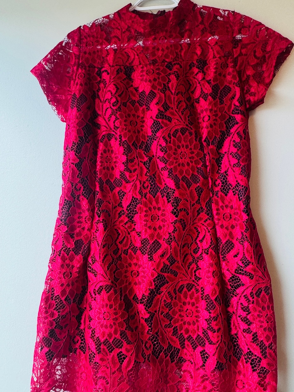Girls' Hot Pink Lace A-Line Dress